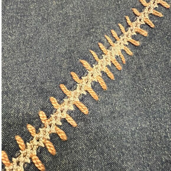 San Julian Denim Skirt A-Line S Whipstitch Below Knee Y2K Rare USA Fall Fit - Picture 9 of 11